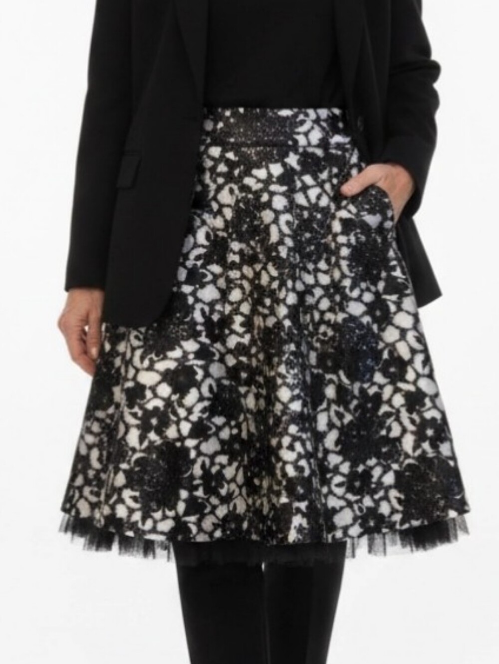 Talbots Collection Womens Sz 10 Skirt Floral Black & White Sequins Tulle Hem